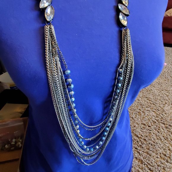 30" Multi-Tone Chain and Czech Glass Bead Layered Necklace Simply Vera Vera Wang - Picture 1 of 4